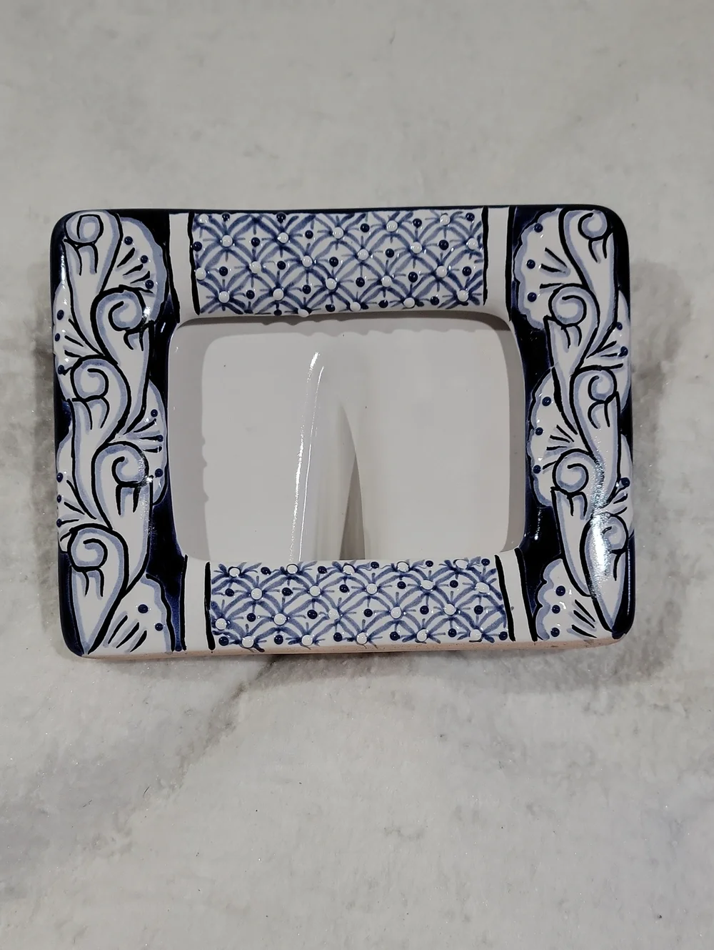 Hand-Crafted Mexican Blue&White Ceramic Picture Frame- Lead Free- Garay Talavera